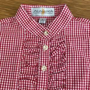 New Almsach German Traditional Girl Cotton Plaid Button-Up Shirt Size S 4-5
